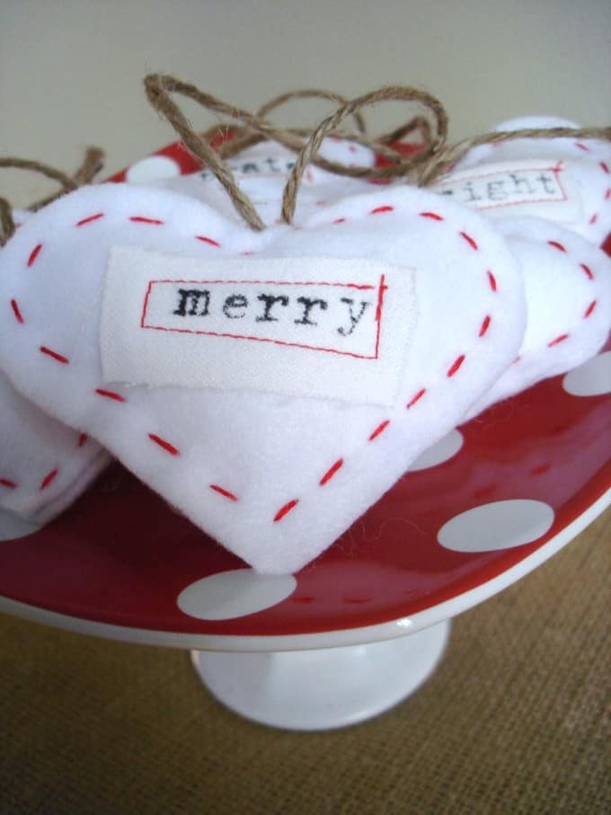 typography heart ornaments burlap+blue