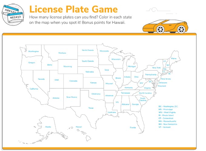 License Plate Game Printable Map