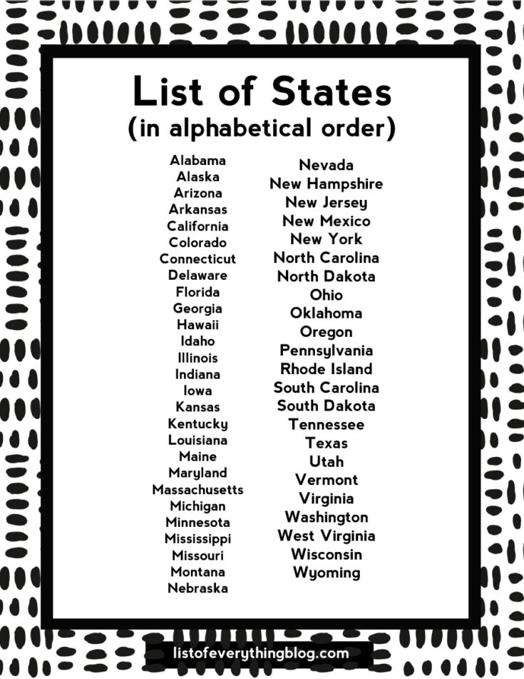 List Of States Printable 735x951 